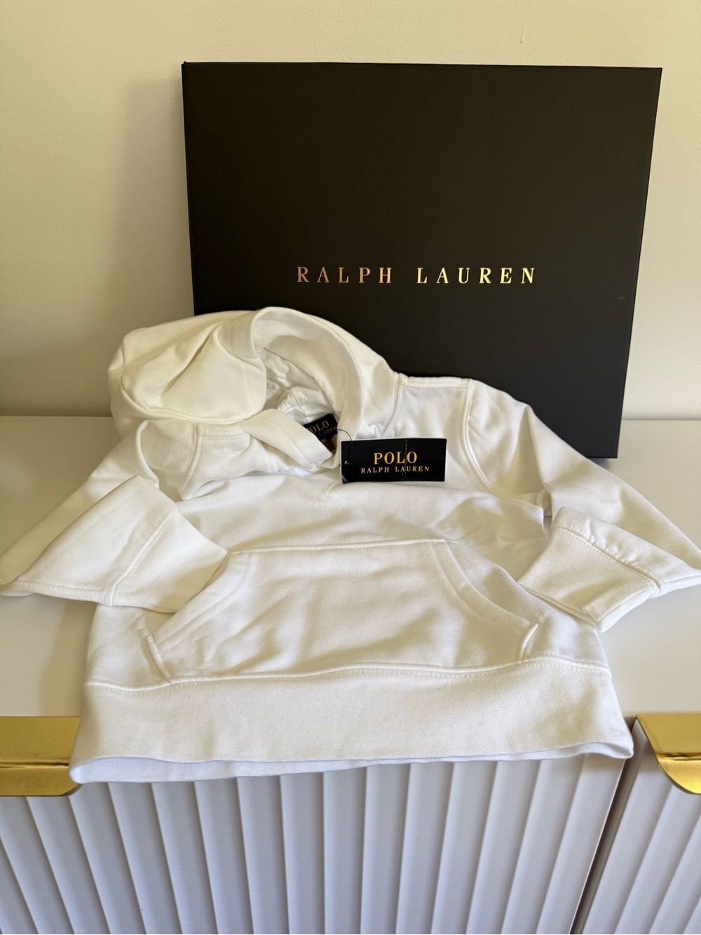 Polo Ralph Lauren Boys White Fleece Hoodie Size 3 NWT Classic Pullover